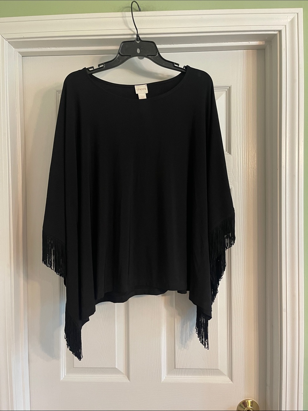 Chico's black poncho look shirt with fringe on sleeves-Sz XL